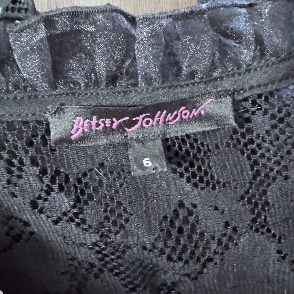 Y2K Betsey Johnson Black Lace Overlay Dress Slip Puff Sleeve Ruffle Trim Vintage - Picture 11 of 11
